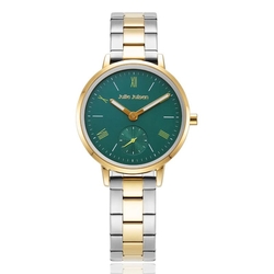 Julie Julsen bicolor stalen horloge met groene wijzerplaat Little Second