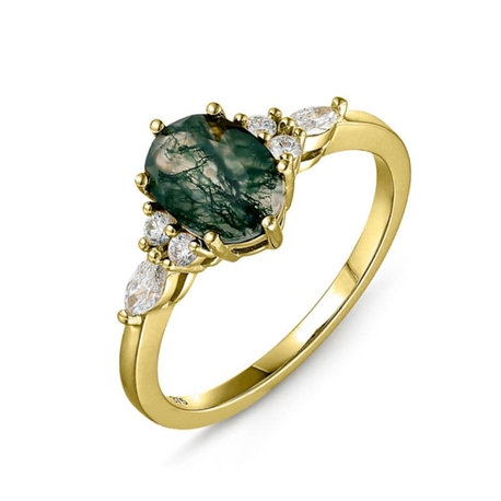 9k ring met mosagaat en lg diamant