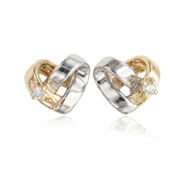 14krt bicolor gouden oorstekers hart 0.03ct