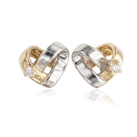 14krt bicolor gouden oorstekers hart 0.03ct