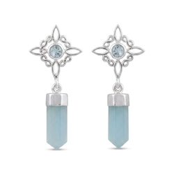 Zilveren oorbellen met punt van blauw chalcedoon