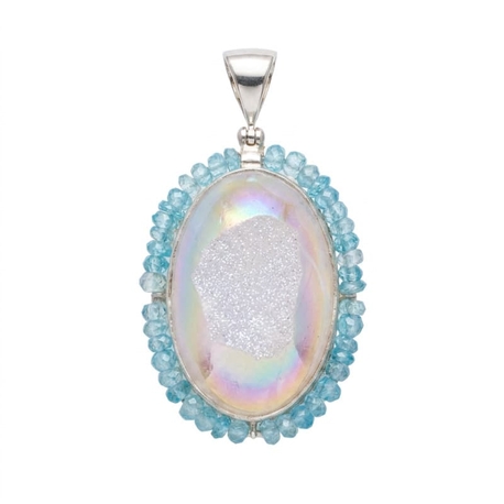 Starborn wit kwarts druzy apatiet hanger met opaal coating