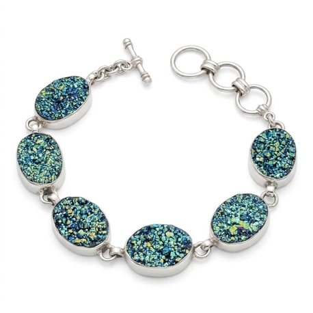 Starborn Zilveren armband met druzy kwarts, blauw/groen titanium coating