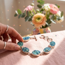 Starborn Zilveren armband met druzy kwarts, blauw/groen titanium coating