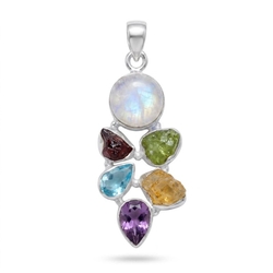 Zilveren hanger regenboog maansteen, peridot, amethist, granaat en citrien