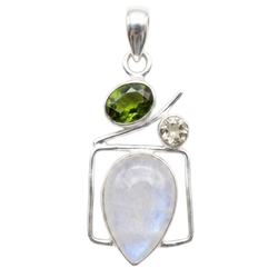 Zilveren hanger regenboogmaansteen, peridot en citrien