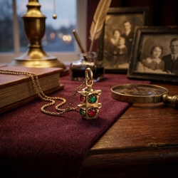 Stoplicht 14 karaat gouden hanger met rood en groen glas