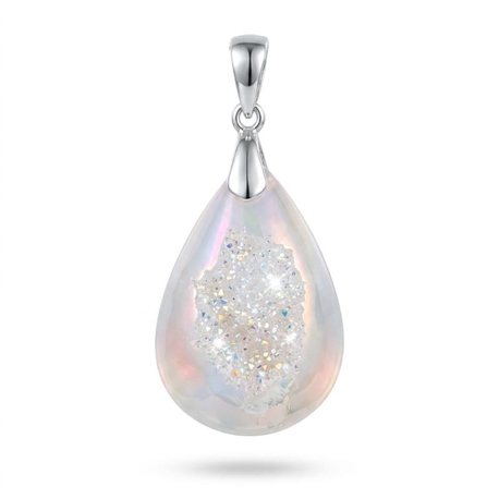 Zilveren hanger met drusy kwarts met opal coating