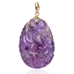 Vintage 14 karaat gouden hanger met gesneden amethist
