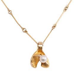 Vintage Lapponia Tundra Flower collier 14 karaat goud met parel
