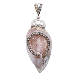 Starborn Creations zilveren hanger schelp fossiel met wit topaas