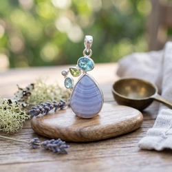 Zilveren hanger peridot topaas streep agaat 