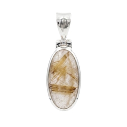Zilveren hanger met geel rutielkwarts cabochon geslepen