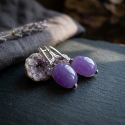 Tsars Collection zilveren oorhangers paars jade