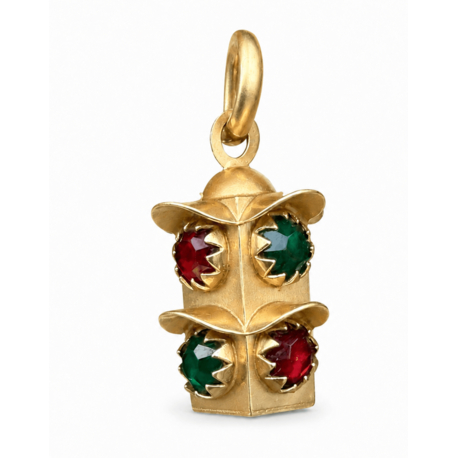 Stoplicht 14 karaat gouden hanger met rood en groen glas