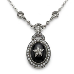 Zilveren collier onyx pareltjes markasiet