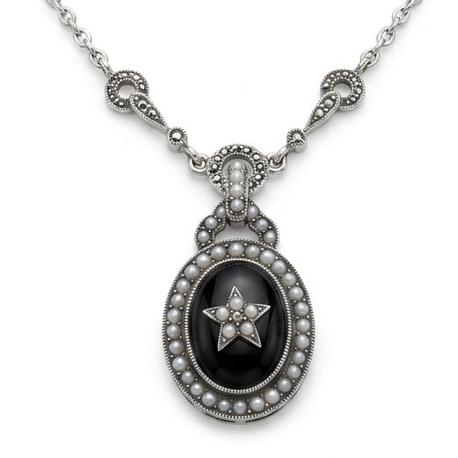 Zilver ketting met onyx parels en markasiet