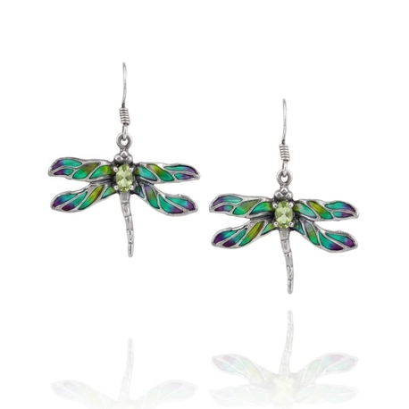 Zilveren oorhangers peridot emaile