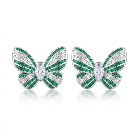 Zilveren oorstekers vlinder groen wit zirkonia