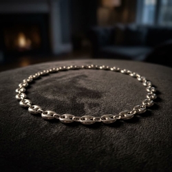 Vintage zilveren collier gepofte marine schakel
