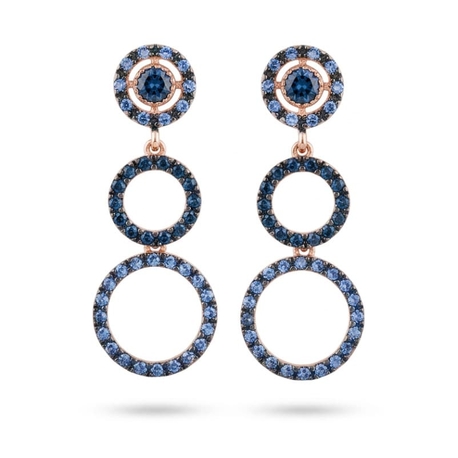 Rosé verguld zilveren oorbellen blauw strass