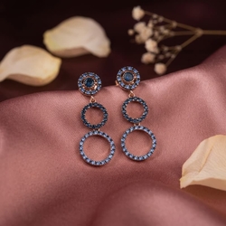 Rosé verguld zilveren oorbellen blauw strass
