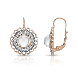 Ronde roséverguld zilveren oorhangers grijs strass