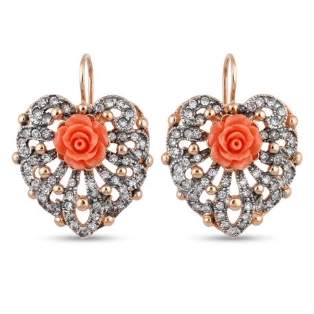 Verguld zilver oorbellen hart met strass