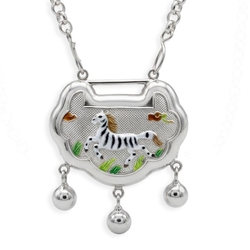 Vintage zilveren Chinees langlevensslotcollier emaille