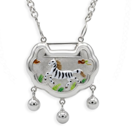 Vintage zilveren Chinees langlevensslotcollier emaille