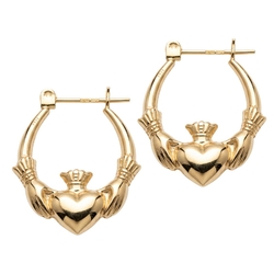 Vintage 14 karaat gouden Claddagh creolen met hart, handen en kroon