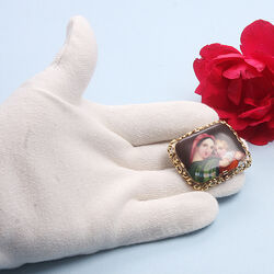 Gouden broche portret op porselein Madonna met kind