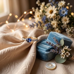 Wigouden ring met saffier en briljanten