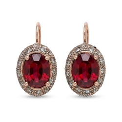 Roséverguld zilver oorhangers rood strass