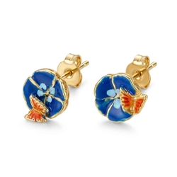 Vintage gouden oorstekers lelie met vlinder emaille
