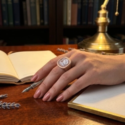 Rosé matte ring met bloem camee Diluca