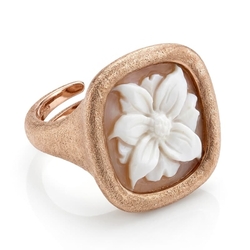 Diluca rosévergulde ring camee bloem witte blaadjes mt 53-55