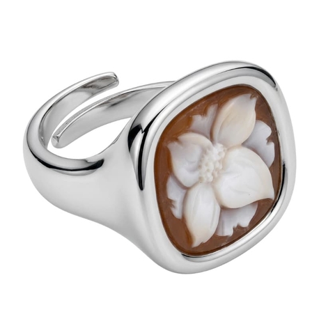 Zilveren ring schelpcamee bloem diluca