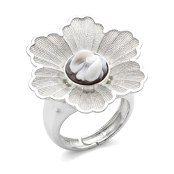 Diluca zilveren ring bloem met camee A126-B