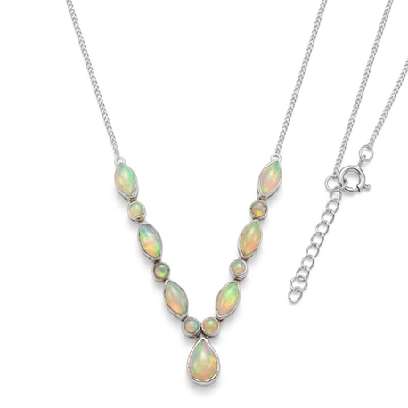 Zilveren collier met opalen uit Ethiopie cabochon geslepen