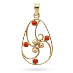 Vintage gouden opengewerkte hanger met bloedkoraal