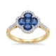 18 krt gouden ring saffier 0,94 crt 38 x briljant 0,17 G SI