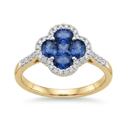 18 krt gouden ring saffier 0,94 crt 38 x briljant 0,17 G SI