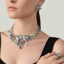 Giovanni Raspini Leopard Jungle zilveren collier edelstenen