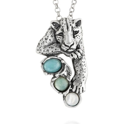 Giovanni Raspini zilveren collier jaguar met blauwe stenen 12681