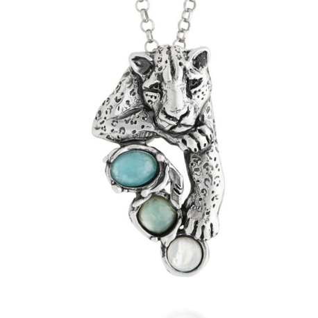 Giovanni Raspini zilveren collier jaguar met blauwe stenen 12681