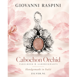 Zilveren orchidee hanger van Giovanni Raspini met roze parelmoer en aardbeikwarts doublet12710