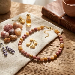 Heide Heinzendorff collier tigeroog, jade, jasper