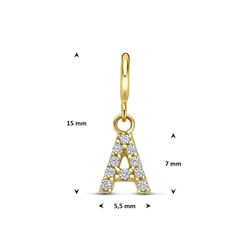 Amulett 9k slotbedel met zirkonia letter A