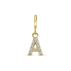 Amulett 9k slotbedel met zirkonia letter A